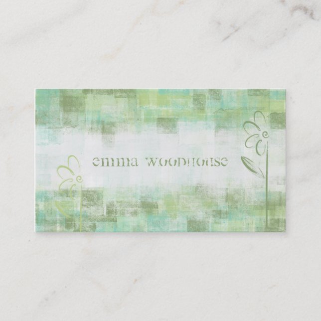 Carte De Visite Vert grunge floral d'Aqua et de mer (Devant)