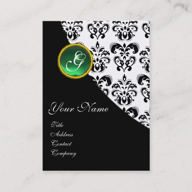 CARTE DE VISITE VERT JADE  DAMASSÉ MONOGRAMME (Devant)