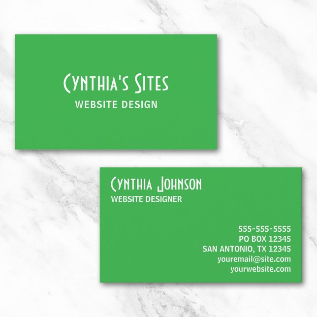Carte De Visite Vert Kelly et Blanc Retro Gras (Kelly Green and White Retro Bold Business Card)