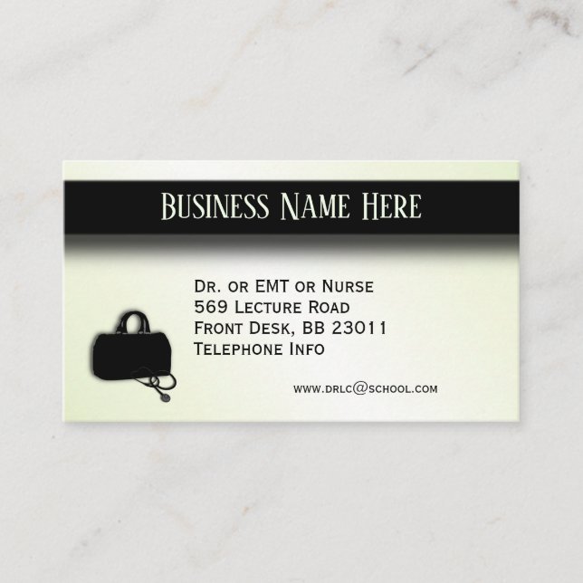 Carte De Visite Vert Médicale avec heures de bureau sur le dos (Devant)