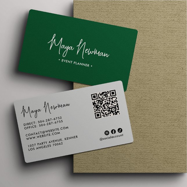Carte De Visite VERT moderne élégant minimal QR Code professionnel (Créateur téléchargé)