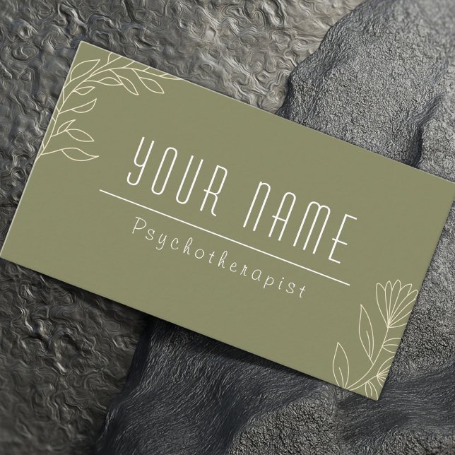 Carte De Visite Vert mousse simple élégant psychothérapeute thérap (Créateur téléchargé)
