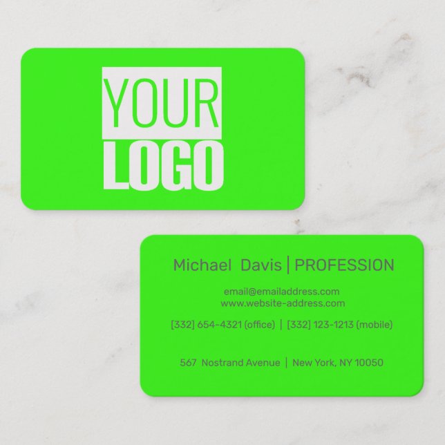 Carte De Visite vert néon - ajoutez votre logo (Devant / Derrière)