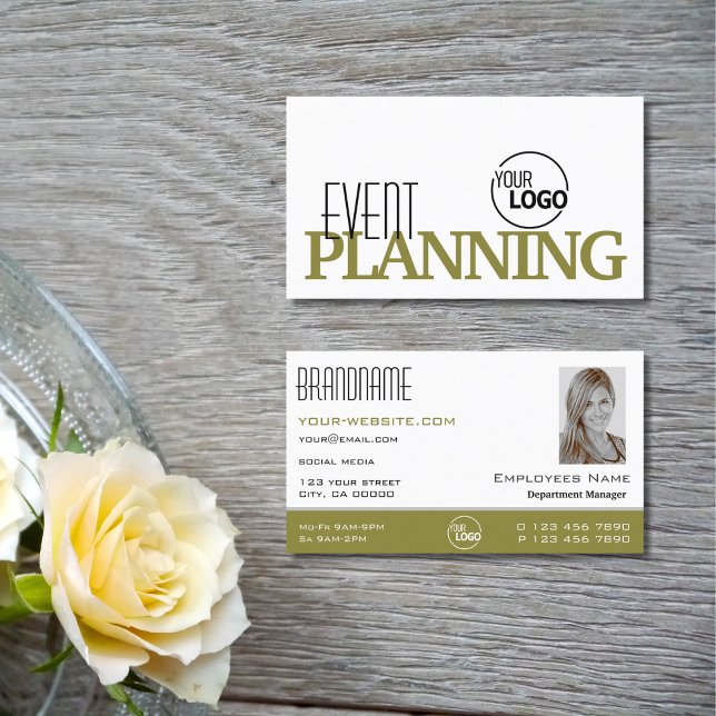 Carte De Visite Vert olive blanc élégant avec logo et photo (Créateur téléchargé)