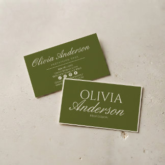 Carte De Visite Vert olive rétro Luxe argent ancien Luxe