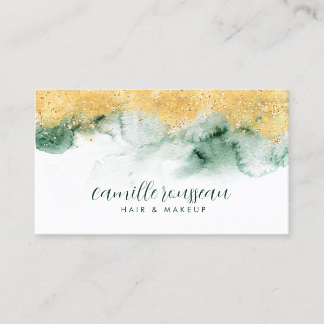 Carte De Visite Vert or Aquarelle moderne (Devant)