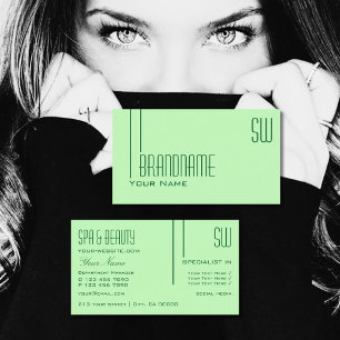 Carte De Visite Vert pastel clair avec Initiales chic Professionne
