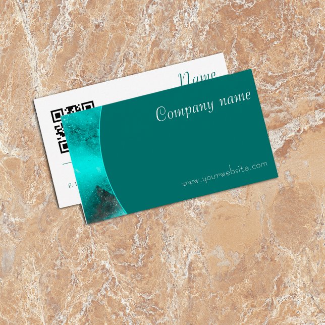 Carte de visite vert profond QR abstrait minimalis (Créateur téléchargé)