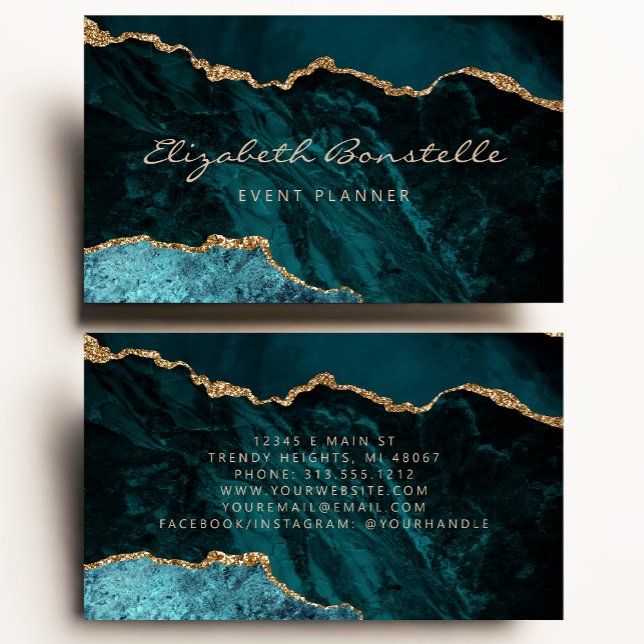 Carte De Visite Vert sarcelle Luxe Paillettes Or Agate (Créateur téléchargé)