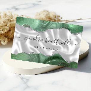 Carte De Visite Vert sauge Agate Pailleté Argent Luxe