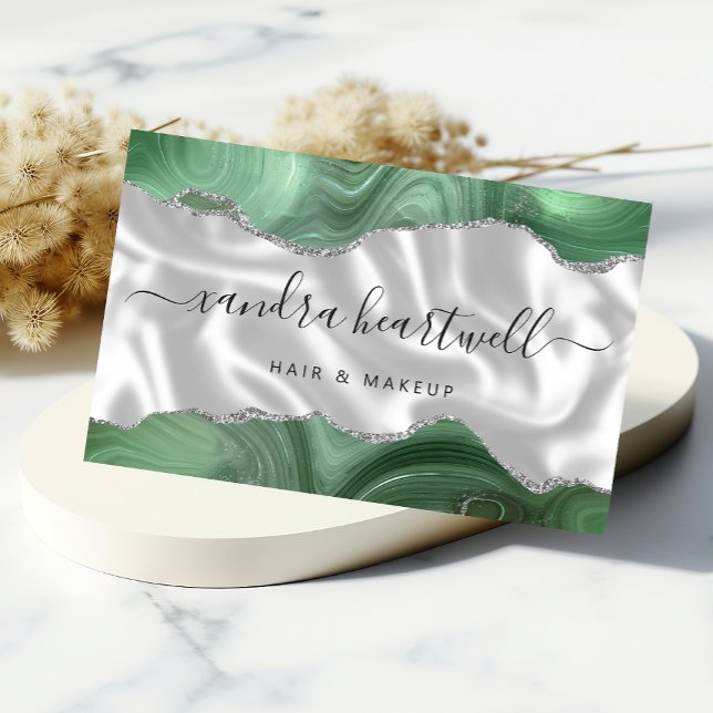 Carte De Visite Vert sauge Agate Pailleté Argent Luxe (Créateur téléchargé)