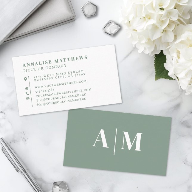 Carte De Visite Vert Sauge Élégant Professionnel (Sage Green Elegant Professional Business Card )