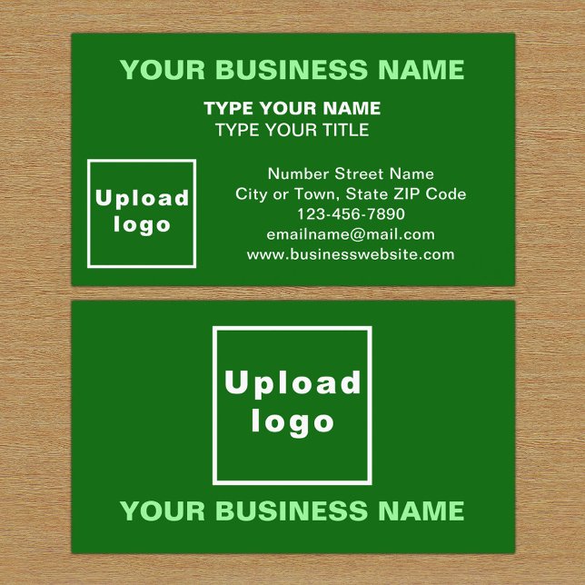 Carte de visite vert style centré aligné (The front and back of the green business card)