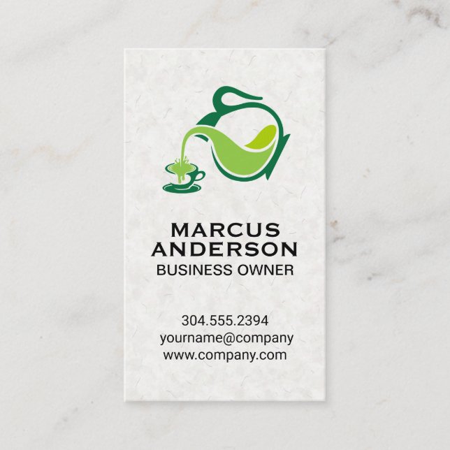 Carte De Visite Vert Teapot Pour | Texture papier japonaise (Devant)