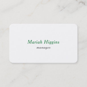 Carte De Visite Vert tendance Plaine blanche élégant minimaliste
