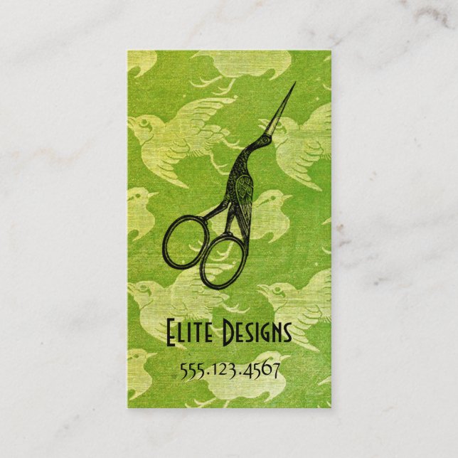 Carte De Visite vert vintage asiatique de ciseaux de coiffeur de (Devant)