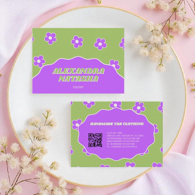 Carte De Visite Vert violet Fleur Y2K Vêtements faits main (Créateur téléchargé)