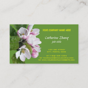 Carte de visite verte à fleurs de pommier