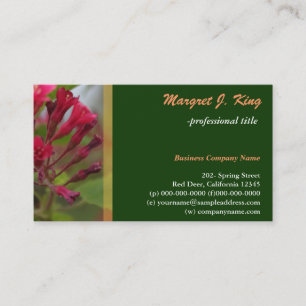 Carte de visite verte avec fleurs roses d'été de j