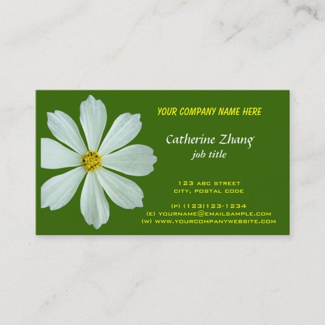 carte de visite verte fleur blanche (Devant)