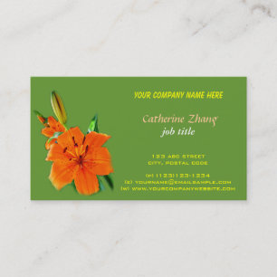 carte de visite verte fleur de lys orange