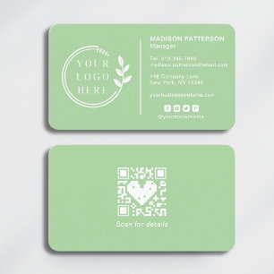 Carte de visite verte menthe avec code QR pour le