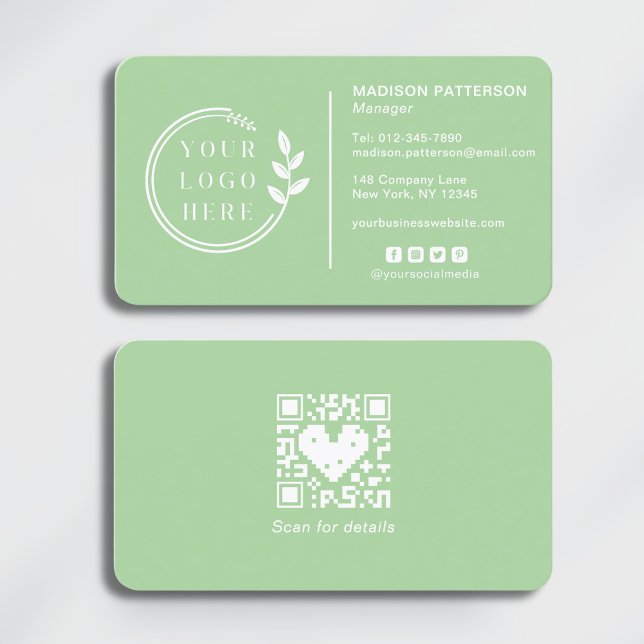 Carte de visite verte menthe avec code QR pour le  (Créateur téléchargé)