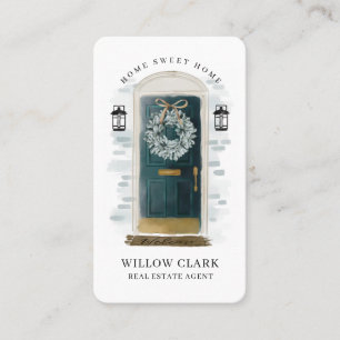 Carte De Visite Verte Watercolor Immobilier de la porte avant Wrea