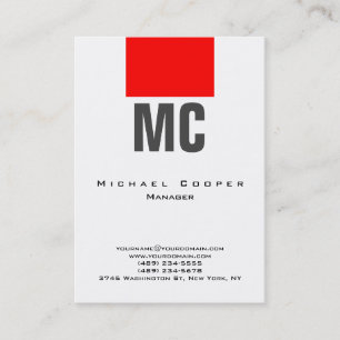Carte De Visite Vertical blanc rouge clair simple monogramme