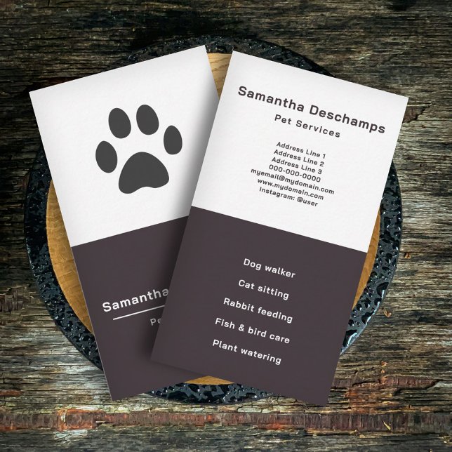 Carte de visite vertical des services pour animaux (Pet Services Vertical Business Card)