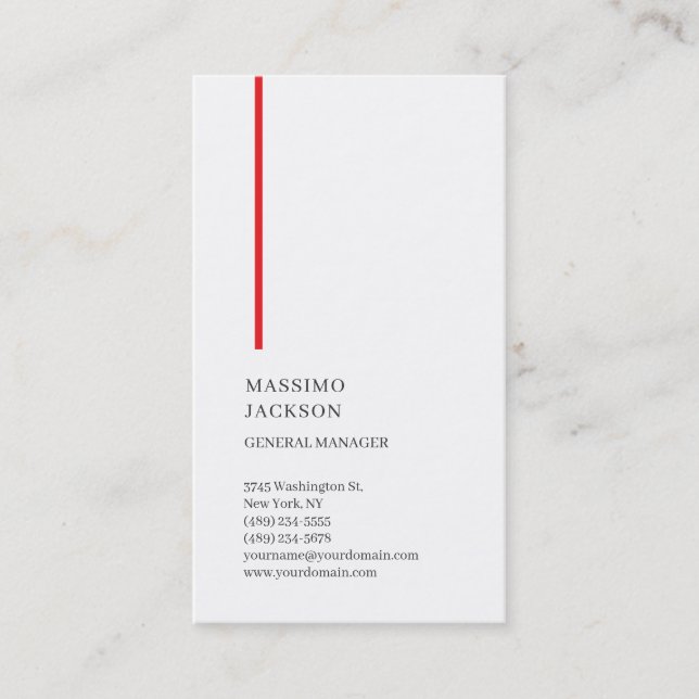 Carte De Visite Vertical Noir Blanc Rouge Tendance Moderne Simple (Devant)
