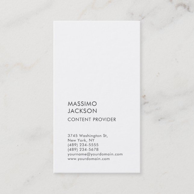 Carte De Visite Vertical Plain Simple Black White Minimalist  (Devant)