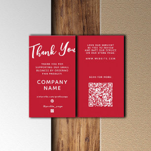 Carte De Visite Vertical red elegant Thank you  Business Card