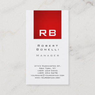 Carte de visite Vertical Red White Monogram Manage
