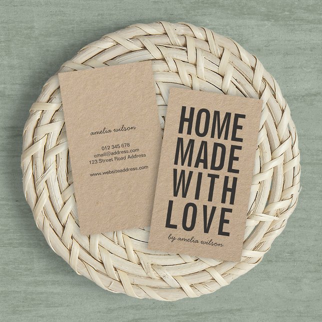 Carte De Visite Vertical Simple Rustique Kraft Fait avec Amour (Créateur téléchargé)