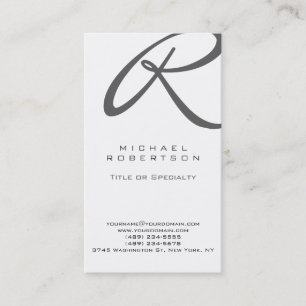 Carte de visite verticale blanche monogramme gris