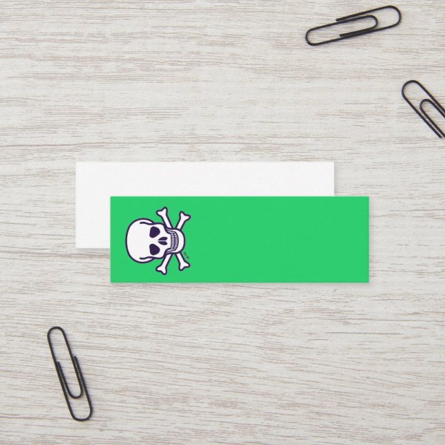 Carte de visite verticale mini verte Skull n Bones (Devant/Arrière en situation)