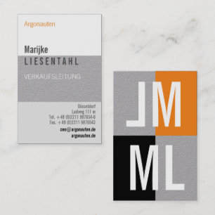Carte de visite verticale monogramme blanc orange