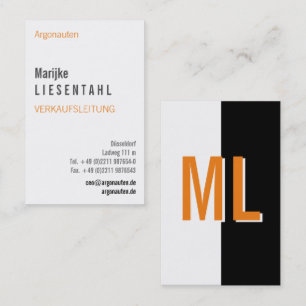 Carte de visite verticale monogramme blanc orange