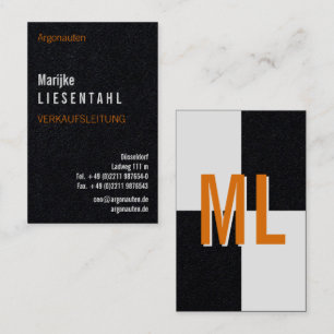 Carte de visite verticale monogramme blanc orange