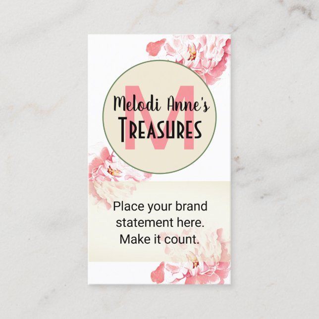 Carte de visite verticale roses peonies roses avec (Devant)