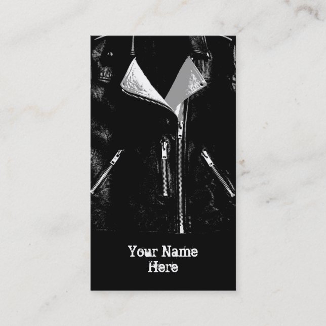 Carte De Visite Veste en cuir blanc "Nom" noir (Devant)