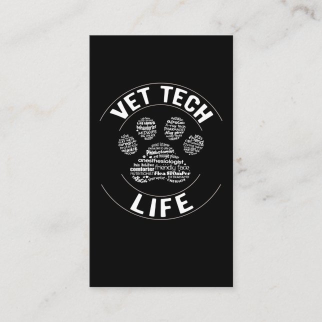 Carte De Visite Vet Tech Paw Vétérinaire Technicien vétérinaire (Devant)