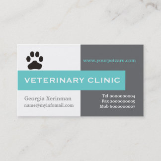Carte De Visite Vet/Vétérinaire, aqua à pattes accrocheur