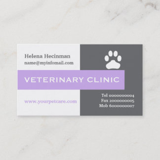 Carte De Visite Vet/Vétérinaire Clinique, lavande de pattes attray