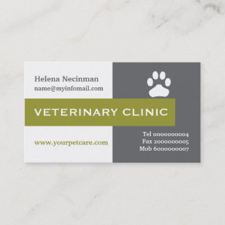 Carte De Visite Vet/Vétérinaire clinique patte vert olive accroche