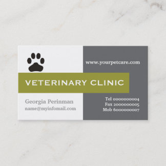 Carte De Visite Vet/Vétérinaire clinique patte vert olive accroche