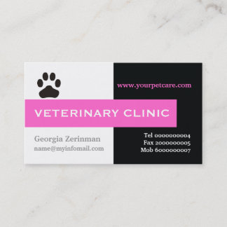 Carte De Visite Vet/Vétérinaire Clinique, rose de patte à l'oeil a