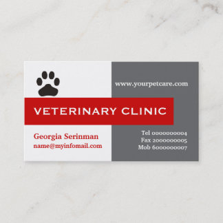 Carte De Visite Vet/Vétérinaire Clinique, rouge patte attirant l'o