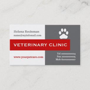 Carte De Visite Vet/Vétérinaire Clinique, rouge patte attirant l'o